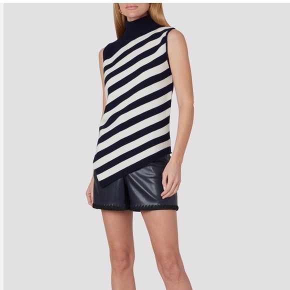Molly Cashmere Navy Stripes Asymmetrical top - Picture 5 of 12